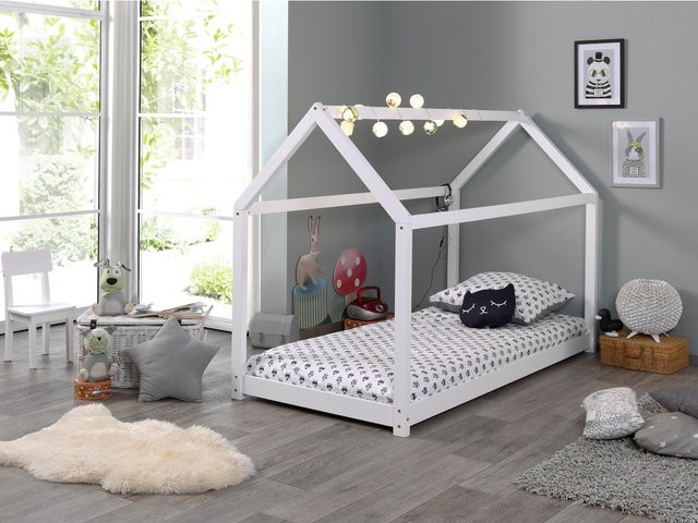 Hausbett Set CABANE von Vipack aus Kiefer in Weiß mit Matratze für Kinderzimmer, Liegefläche 90 x 200 cm - Bild 1