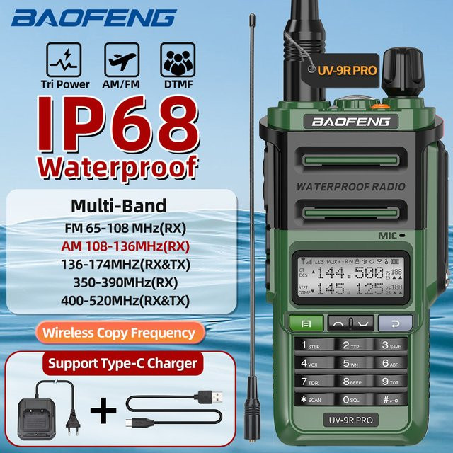 Baofeng UV-9R PRO Walkie Talkie IP68 Wasserdicht mit 128 Kanälen AM/FM und USB-C Anschluss - Bild 1
