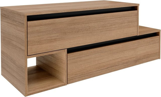 Fackelmann Waschbeckenunterschrank Vita in Holzoptik Oak/Schwarz, B/T/H: 128,7 x 51,6 x 46,5 cm - Bild 1