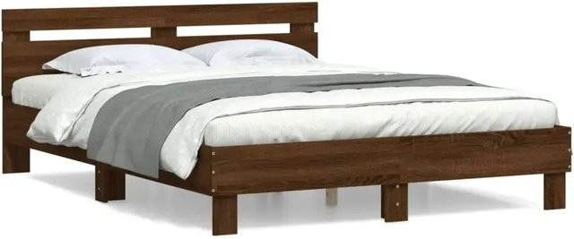 vidaXL Bettgestell mit Kopfteil in Braun, Eichen-Optik, B/T/H: 155 x 140–160 x 203 cm - Bild 1
