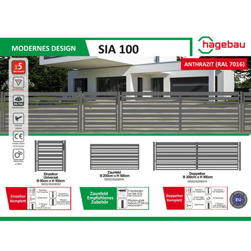 Doppeltor Sia 100 von POLBRAM STEEL GROUP inkl. Pfosten, anthrazit grau, verzinkt, B: 300 cm, H: 100 cm - Bild 3