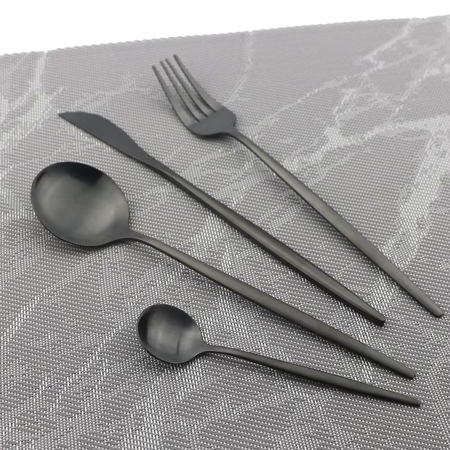 KNGZI Besteckset aus Edelstahl in Schwarz Matt mit Messer, Gabel und Löffel - Bild 2