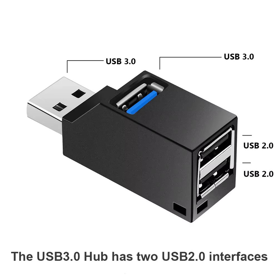Tutew Mini USB 3.0/2.0 Hub Adapter Extender Splitter mit 1 bis 3 Ports in Schwarz für PC und Laptop - Bild 2