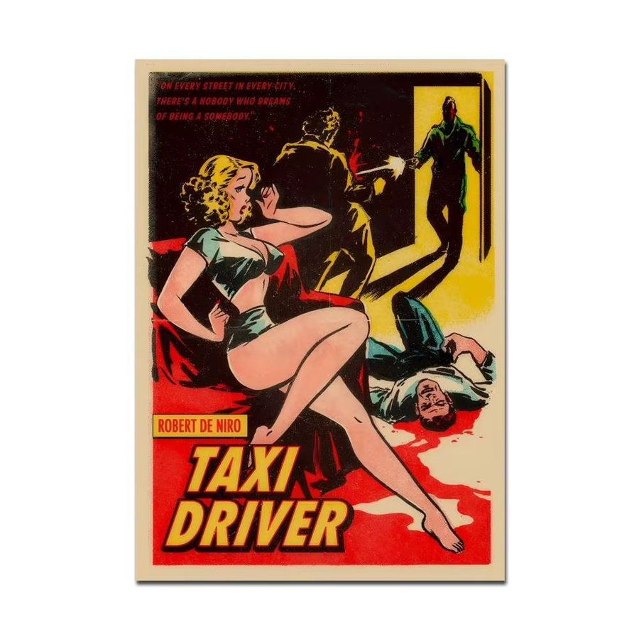 Taxi Driver Retro Whitepaper-Poster als wasserfester Papieraufkleber in Weiß für ästhetische Wandgestaltung - Bild 6