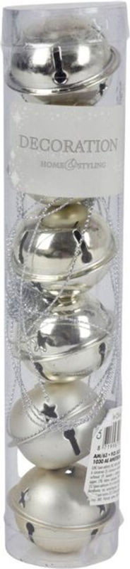 Koopman Weihnachts-Glöckchen Hängeornamente aus Metall im 6er Set, Silber, Durchmesser: 4 cm - Bild 1