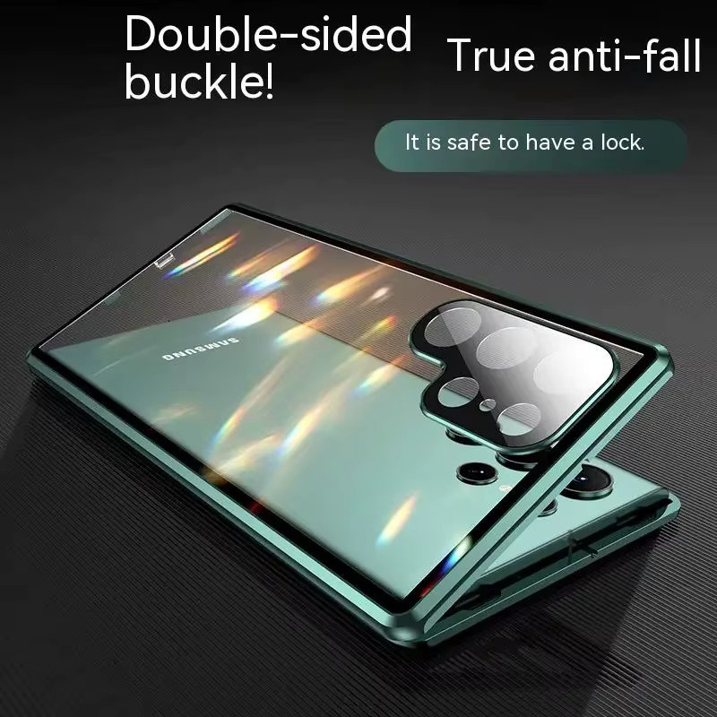 Metall-Magnetgehäuse für Samsung Galaxy S26 S25 S24 S23 Ultra Plus mit 360 Grad Rundumschutz, Bildschirmglas und Kameraschutz in Silber oder Grün - Bild 2