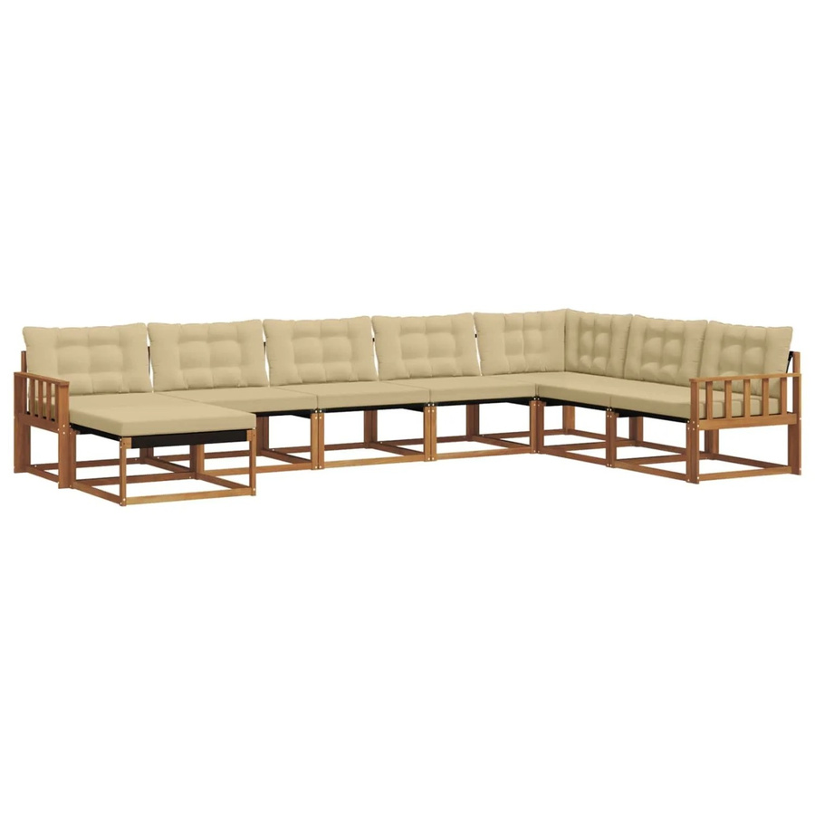 vidaXL Outdoor-Sofagarnitur aus Massivholz Akazie in Braun und Beige, 24-teiliges L-Shape Gartenmöbel-Set mit Polstern und Ottoman für Terrasse und Garten - Bild 2