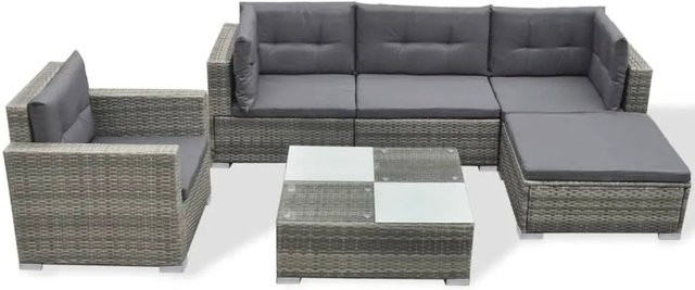 vidaXL 6-tlg Garten-Lounge-Set Modell 6 aus Poly Rattan in Grau mit Auflagen und pulverbeschichtetem Stahlrahmen - Bild 1