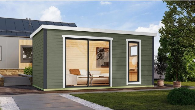 Lasita Blockbohlenhaus Austin Gartenhaus mit Flachdach in Grün, B/H/T: 525,2 x 239,4 x 315,2 cm - Bild 1