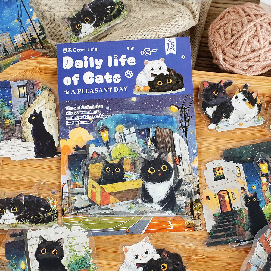 Etori Life Nighttime Wanderer Night Scenery Cute Cat Aufkleber, 15-teiliges Set, multicolour - Bild 2