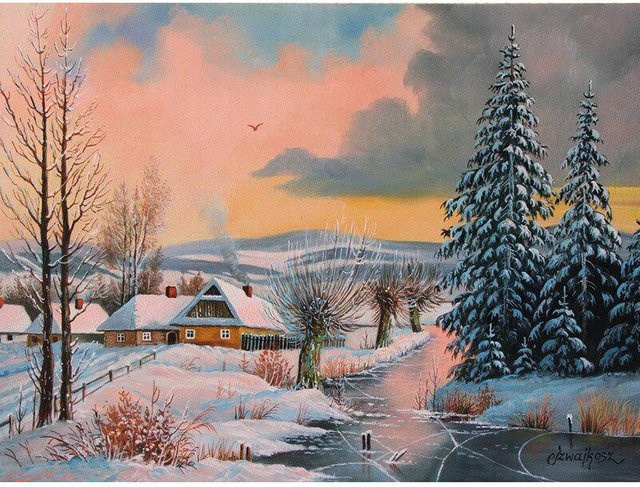 FIYO 5D Diamant Stickerei Set Schnee Ansicht mit runden Steinen in Beige, B/H: 20 x 30 cm - Bild 1
