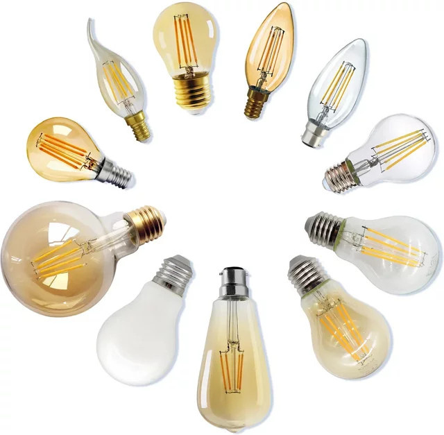 8er Set LED Filament Vintage Glühbirnen im Edison-Stil, warmweiß 2700K, transparentes Glas, verschiedene Fassungen E27 E14 B22, AC220V - Bild 1
