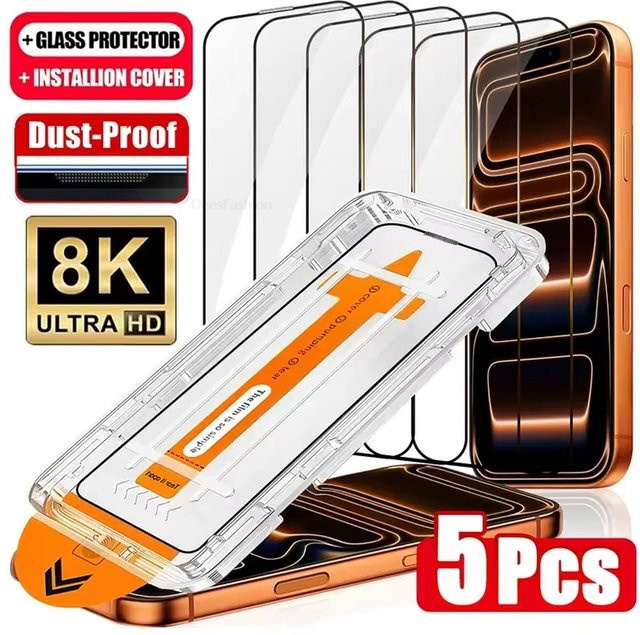 AKABEILA Ultra HD Staubfreier Displayschutz aus Glas für iPhone 11 bis iPhone 17 Pro Max, transparent - Bild 1