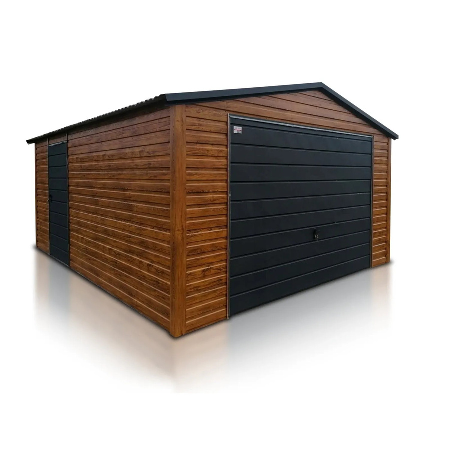 Liderstal Einzelgarage Basic aus Blech mit Satteldach in Holzoptik Goldene Eiche und Schwingtor in Graphit, B: 400 cm, H: 260 cm, T: 500 cm - Bild 2