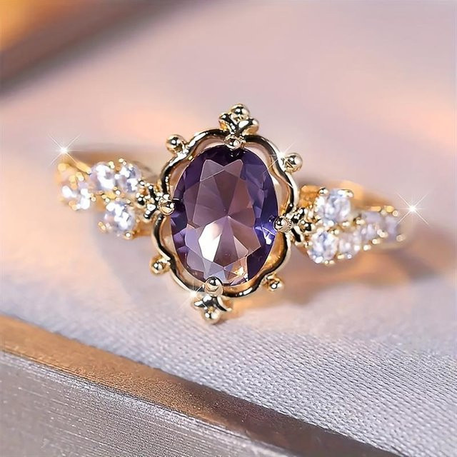 Huitan Damenring, Gold, Zirkonia, lila - Bild 1