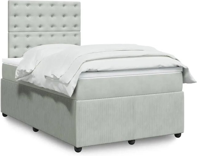 vidaXL Boxspringbett mit Matratze in Hellgrau aus Samt mit USB-Ladeport und Unterbettbeleuchtung B/T/H: 120 x 200 x 140,5 cm - Bild 1
