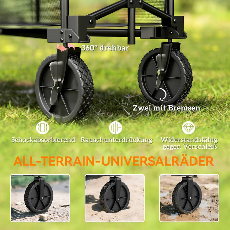 Outsunny Gartenwagen Schwarz mit herausnehmbarer Plane, belastbar bis 200 kg, klappbarer Bollerwagen, H x B x L: 102 x 50 x 142 cm - Bild 4