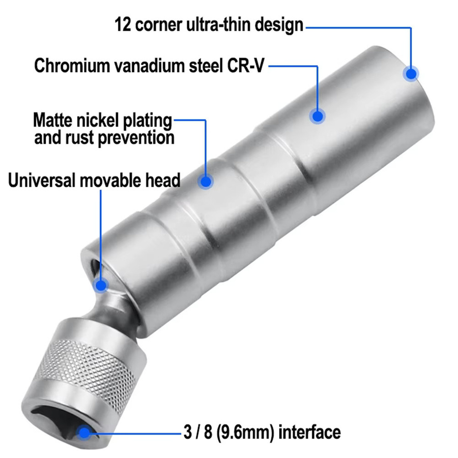 SLADE Zündkerzen Steckschlüssel Adapter Set mit magnetischer flexibler Buchse und Universalgelenk, Silber, 14 mm und 16 mm - Bild 2