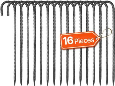 VEVOR Bewehrungsstähle J-Haken aus verzinktem Stahl, 16er Pack, Farbe Silber und Schwarz, Höhe: 40,6 cm, Durchmesser: 1,0 cm, Bodenanker mit Meißelspitze für Garten, Zaun und Campingzelte - Bild 1