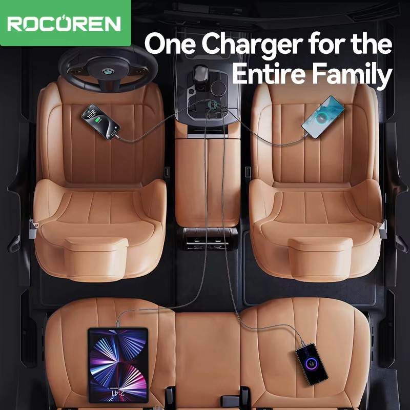 Rocoren 4-in-1 Autoladegerät 70 W mit USB Typ C, QC4.0 und PD3.0 Schnellladeadapter in Schwarz - Bild 2