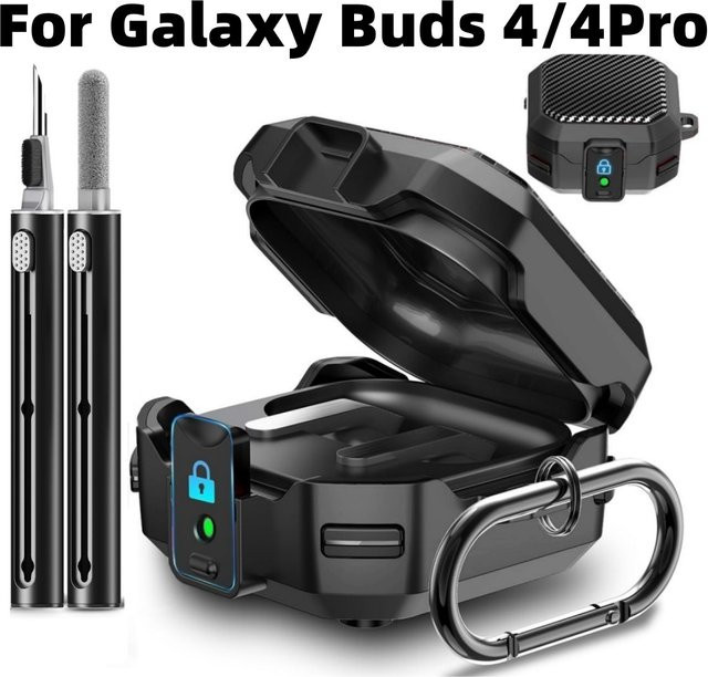 Samsung Galaxy Buds 4 / Buds 4 Pro Schutzhülle mit Carbonfaser-Textur und Reinigungsset, Schwarz - Bild 1