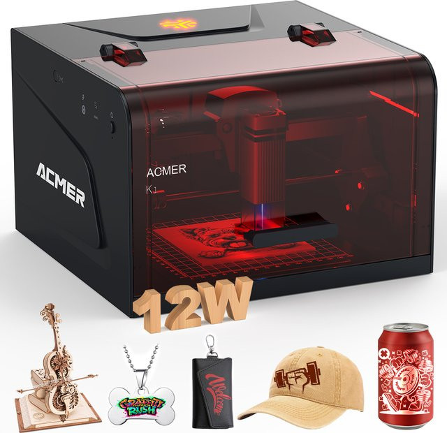 ACMER K1 Mini Tragbare Lasergravur- und Schneidemaschine 12W CNC-Maschine mit 150 x 150 mm Arbeitsbereich für Holz, Leder, Acryl und Lackiertes Papier - Bild 1