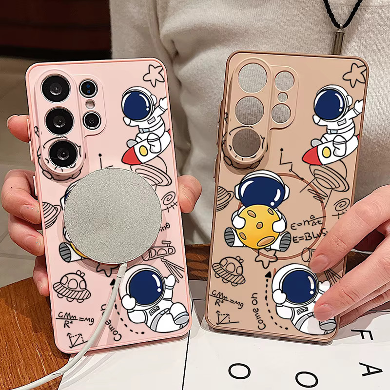 Magnetische Handyhülle mit Astronauten-Druck für Samsung Galaxy S26 S25 S24 S23 S22 Ultra Edge FE A56 A37 A16 A55 A36 A17 in Orange - Bild 4