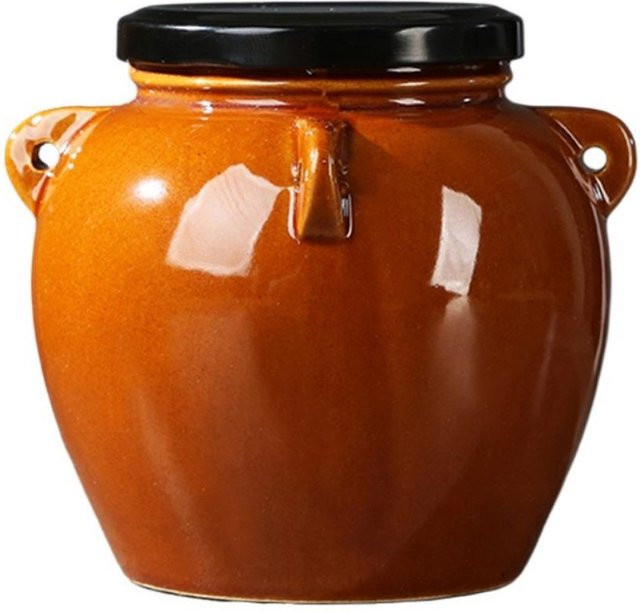 Fengchou Keramik-Gurkenglas in Braun mit Deckel, 450 ml - Bild 1