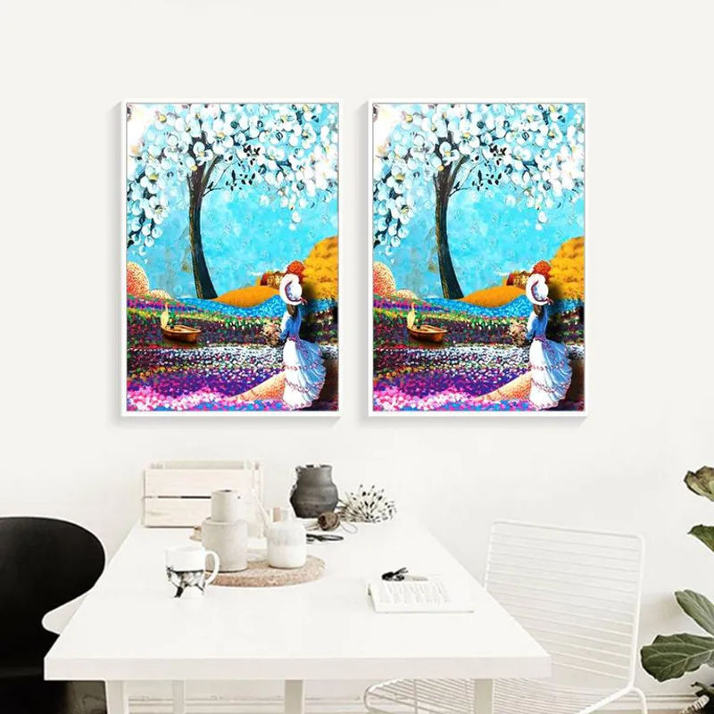FIYO Diamond Painting Set Rund mit Baum und Mädchen in Mehrfarbig, B/H: 20 x 30 cm - Bild 2