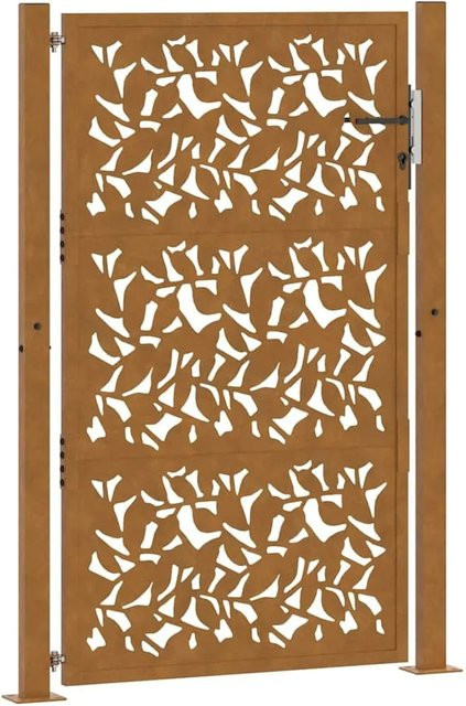 vidaXL Gartentor aus Stahl mit Blattdesign in Braun, B: 110 cm, H: 155 cm - Bild 1