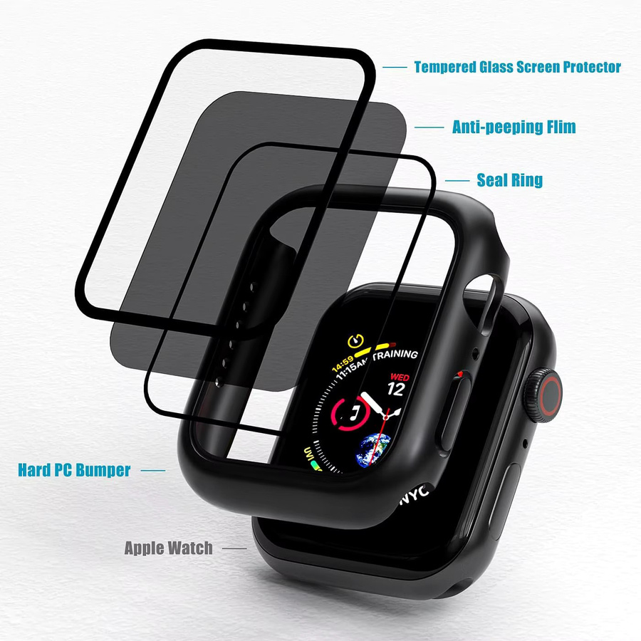 Apple Uhrenzubehör, Hülle und Sichtschutzglas, Silikon, Schwarz, Unisex - Bild 3