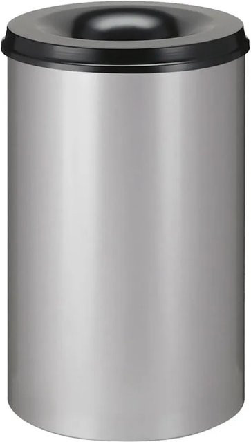 PROREGAL Selbstlöschender Papierkorb und Abfallsammler aus Metall mit Deckel, Farbe: Alu Grau und Schwarz, Höhe: 72 cm, Durchmesser: 47 cm, Volumen: 110 Liter - Bild 1