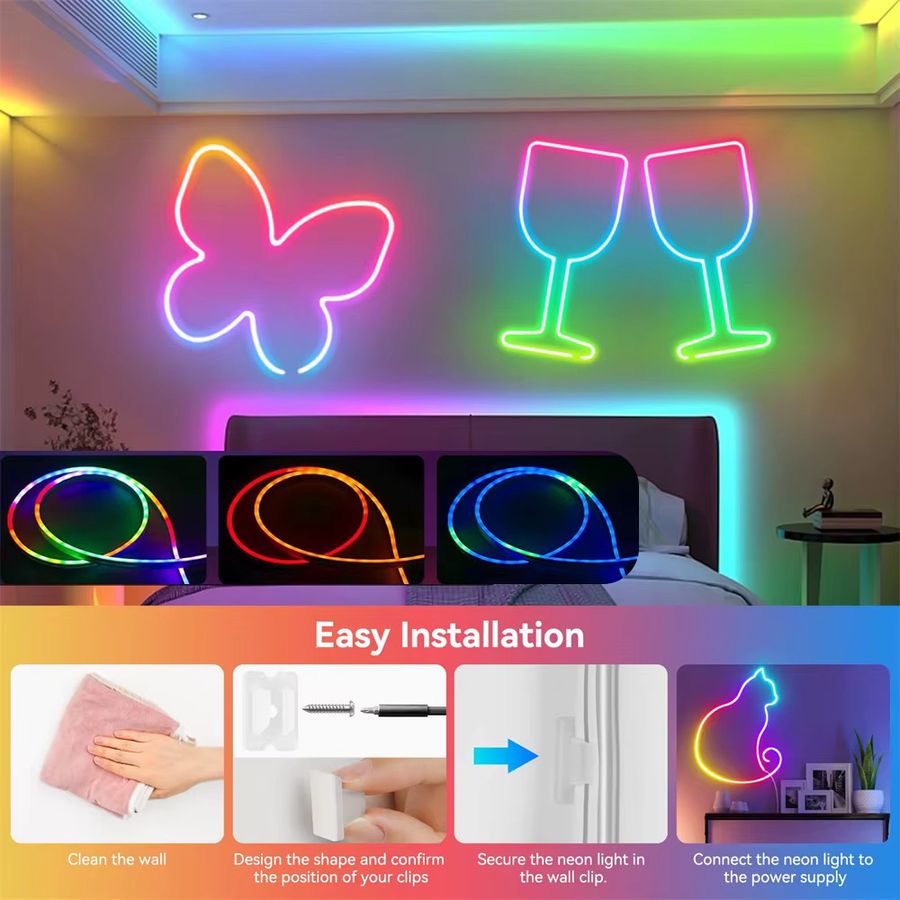Acosh RGBIC Neon LED Streifen mit Bluetooth, USB-Anschluss und Musik-Sync, flexibles Dreamcolor Chasing Lichtseil - Bild 5