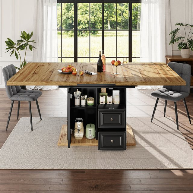PINGGO LED-Esstisch aus Holz für 6 Personen, ausziehbar, B/T/H: 140 x 80 x 75 cm - Bild 1