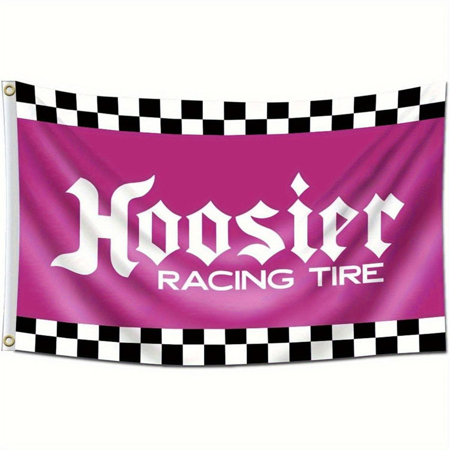 Hoosier Racing Tire Wandteppich von JMG Household Supplies in Rosa mit Karomuster, Retro Motorsport Wanddekoration, Breite: 40 cm, Höhe: 60 cm - Bild 4