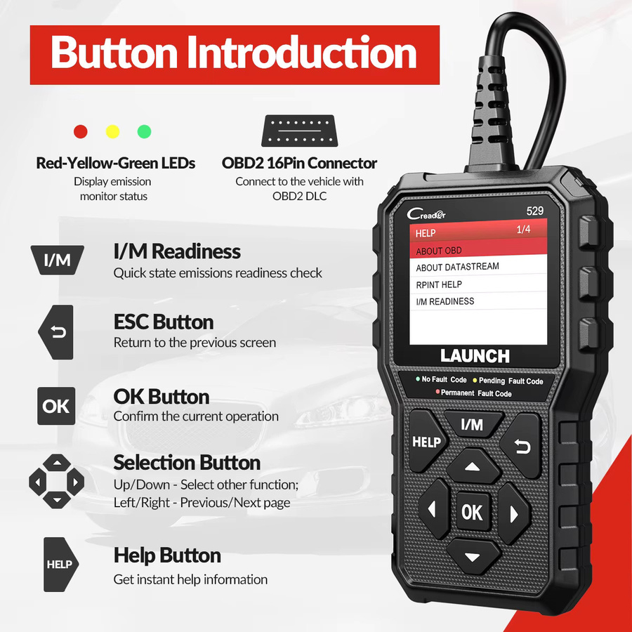 LAUNCH Creader CR529 OBD2 Scanner Diagnosegerät in Schwarz zum Lesen und Löschen von Fehlercodes - Bild 2