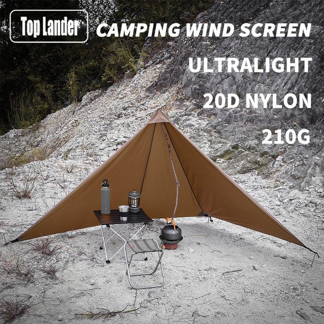 Top Lander Ultraleichter Camping-Windschutz aus Nylon in Braun, B x H: 1,9 x 1,1 m - Bild 1