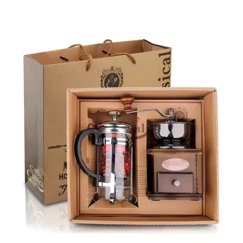 Vintage Kaffeemaschine Set mit manueller Handkurbel-Kaffeemühle und French Press Pot - Bild 4