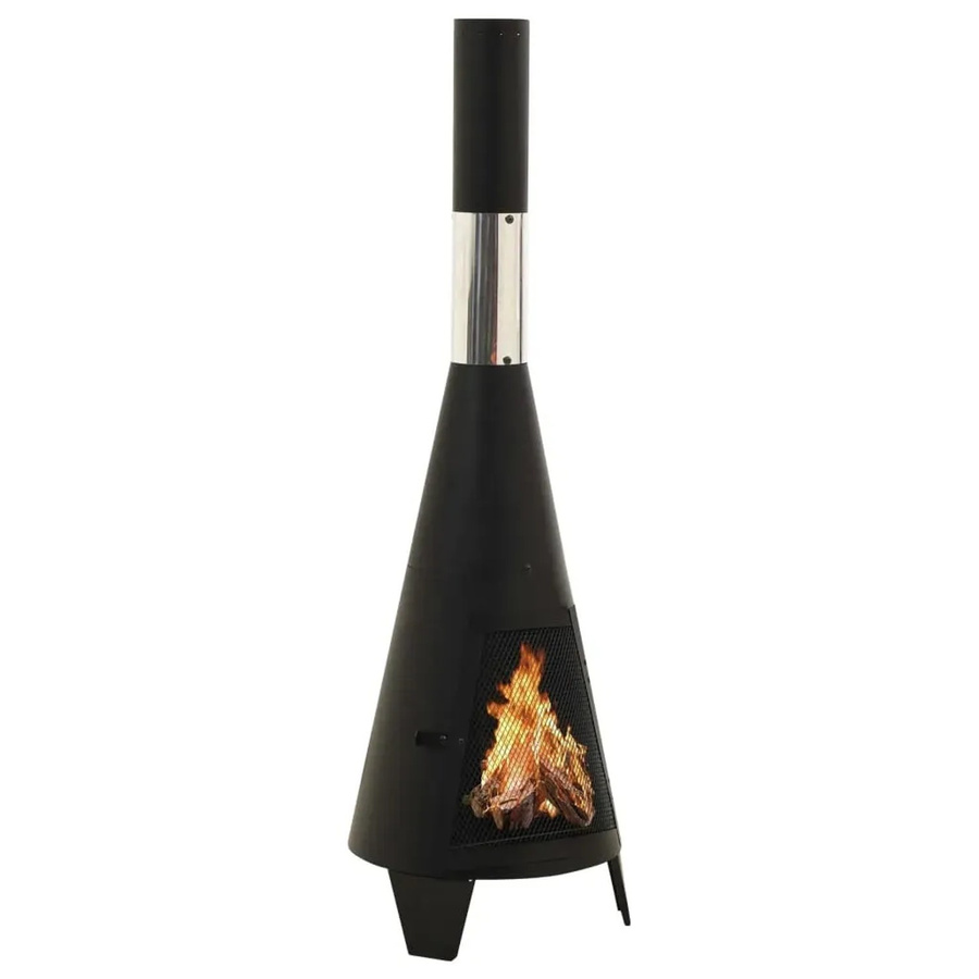 vidaXL Gartenofen Chiminea aus Stahl mit Schürhaken in Schwarz, B/T/H: 38 x 38 x 122 cm - Bild 2