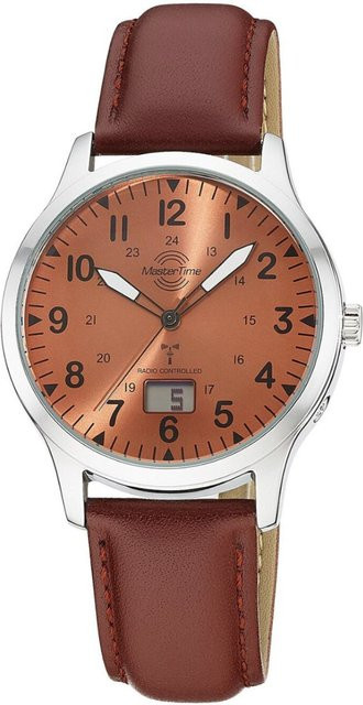 Master Time Herrenuhr, Analog-Digital, Quarz, Edelstahl, 40 mm, Leder, Braun - Bild 1