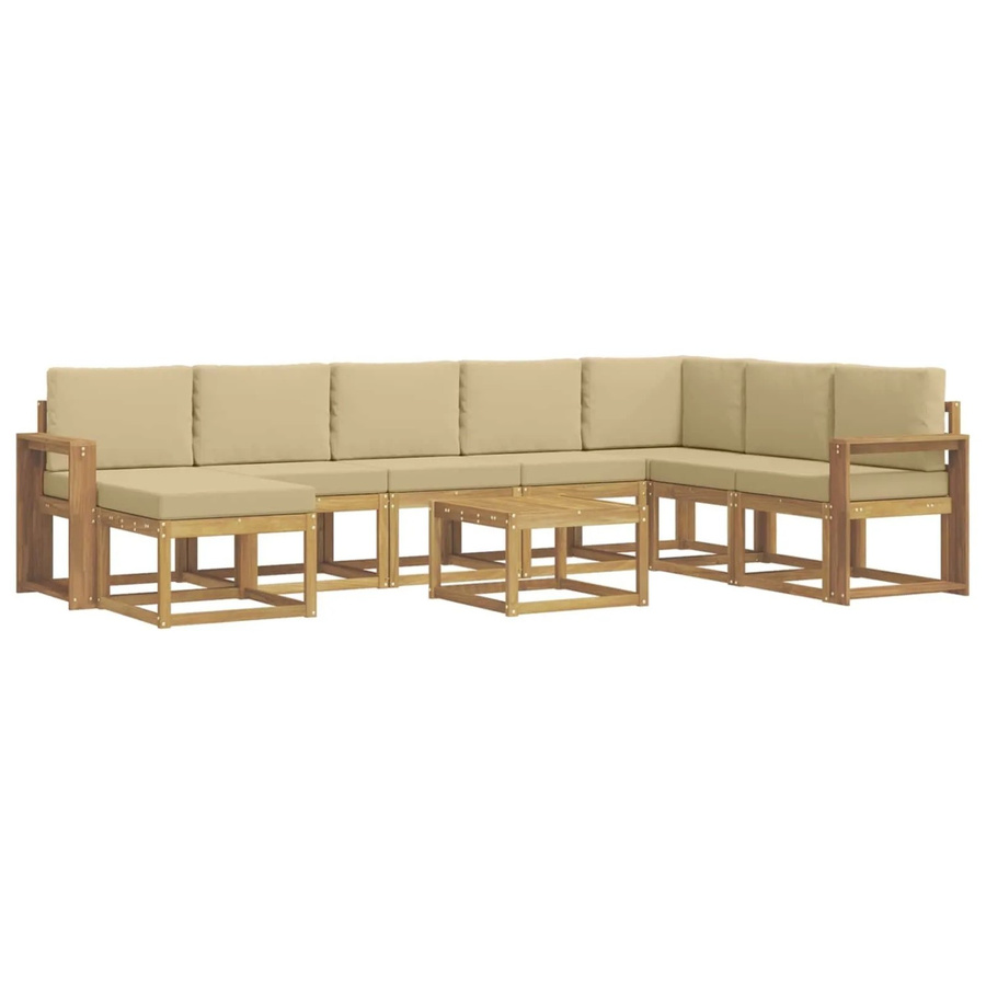 vidaXL Outdoor-Sofagarnitur 9-tlg. in L-Form mit Kissen und Couchtisch, Weiß und Beige, Akazienholz - Bild 2