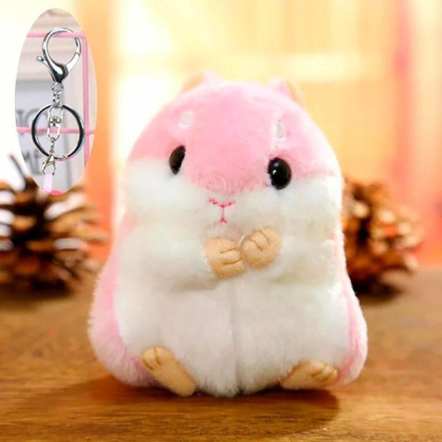 Hamsterpuppe Plüschtier Schlüsselanhänger, weiß, 10cm - Bild 1