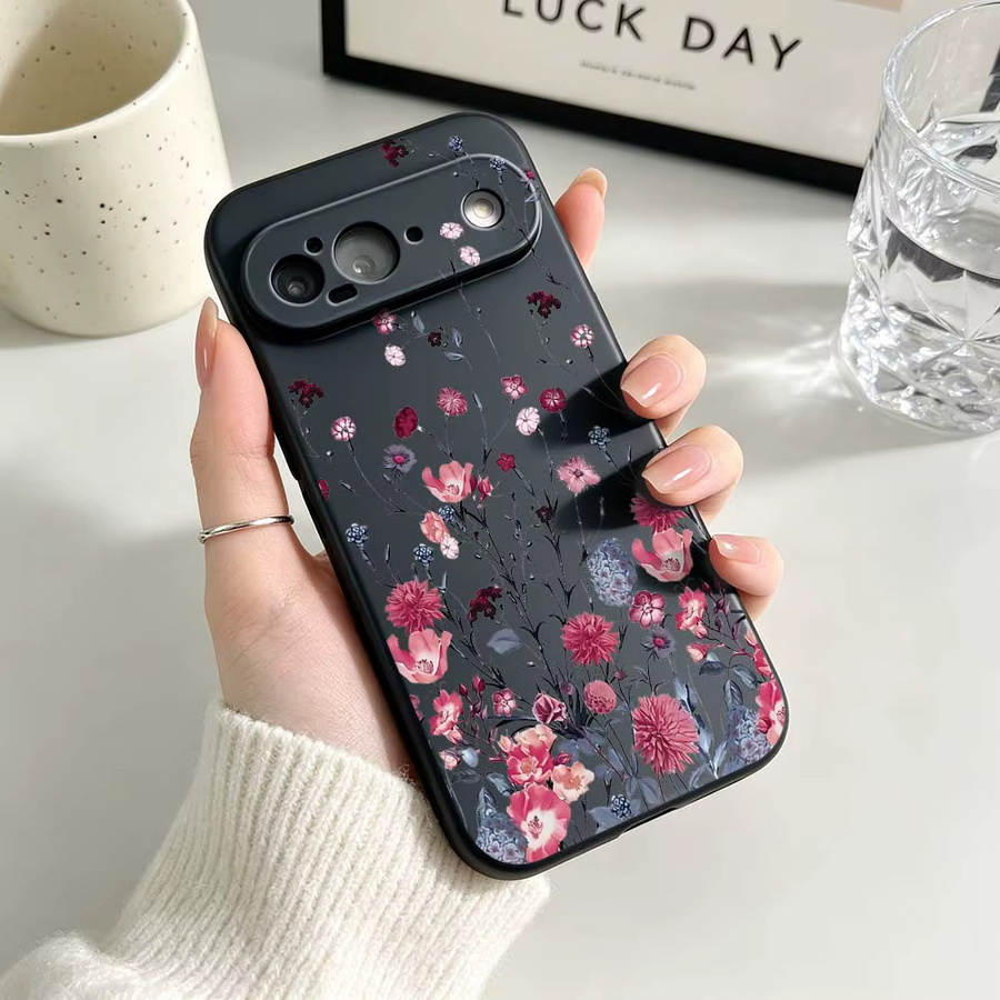 Schwarze Silikon-Handyhülle mit geprägtem Blumenmuster für Google Pixel 6 6A 7 7A 8 8A 9 10 10A Pro XL 5G - Bild 2