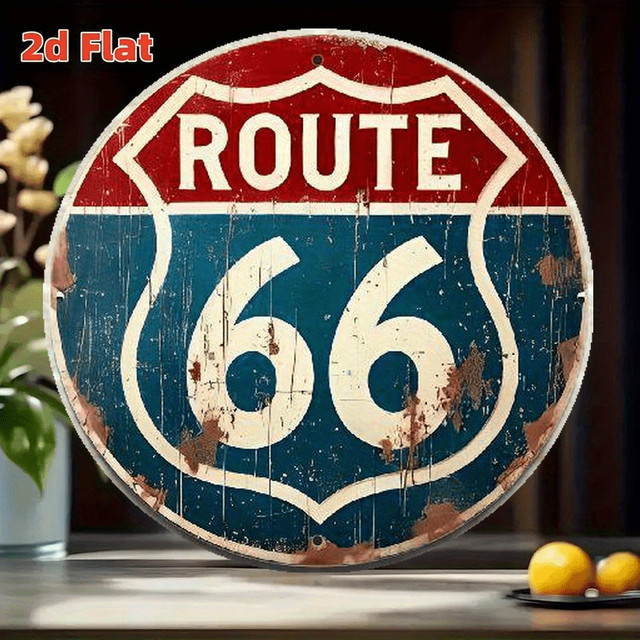 Potdemiel Retro Route 66 Metall-Wanddekoration, rundes Aluminium-Schild in Multicolour, Durchmesser: 20,32 cm - Bild 1
