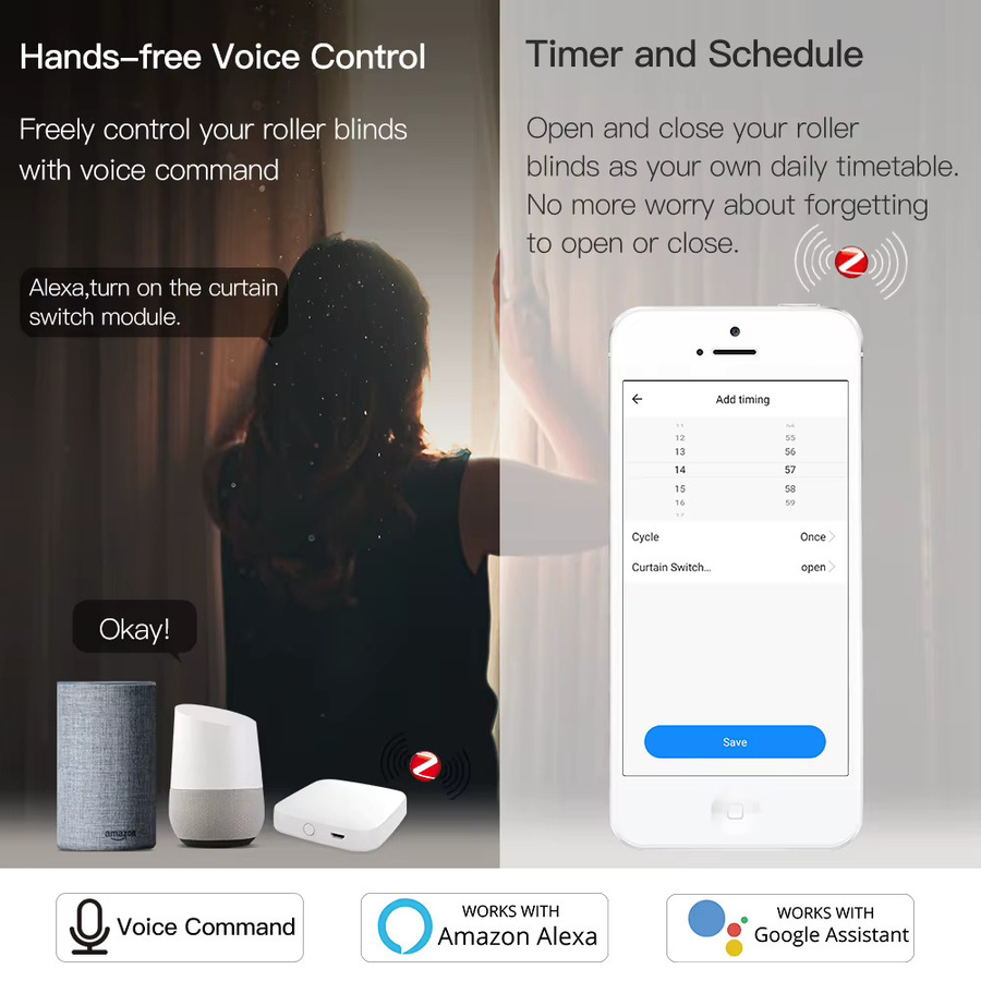 Moes Tuya ZigBee Smart RF433 Vorhangschaltermodul in Weiß für motorisierte Rollos, kompatibel mit Smart Life App, Alexa und Google Home - Bild 4