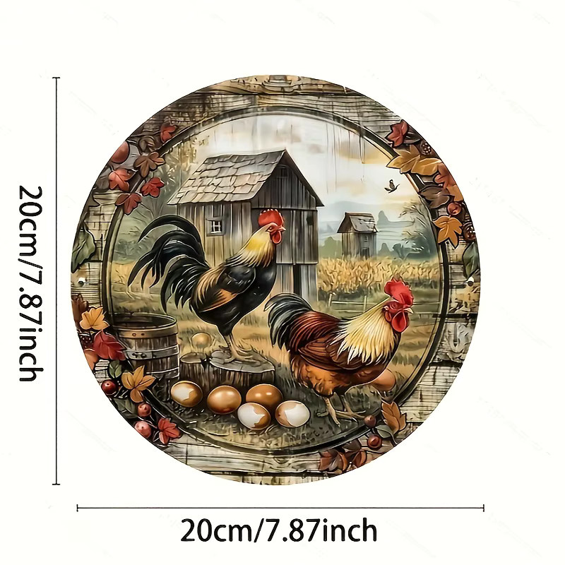 HELLOYOUNG Vintage-Huhn Metallschild in Mehrfarbig, Rustikales Bauernhaus-Dekor für Wand und Außenbereich, Durchmesser: 20 cm - Bild 3