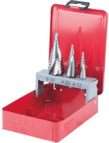 KS Tools HSS Cobalt 5-Stufenbohrer-Set in einer roten Stahlblechkassette - Bild 1