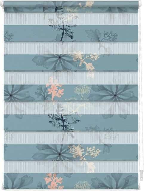 Lichtblick Duo Rollo Klemmfix blickdicht Aqua Floral Blau - Bild 1
