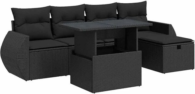 vidaXL 6-teilige Garten-Sofagarnitur aus Poly-Rattan mit Kissen in Schwarz - Bild 1