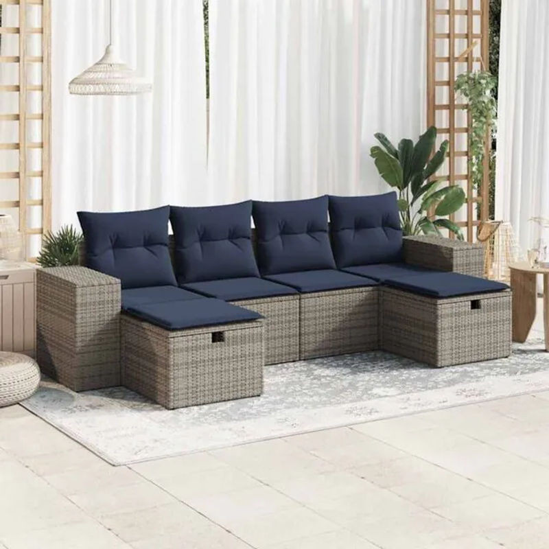 6-teilige moderne Garten-Sofagarnitur aus Poly-Rattan mit Kissen in Grau von vidaxl - Bild 1